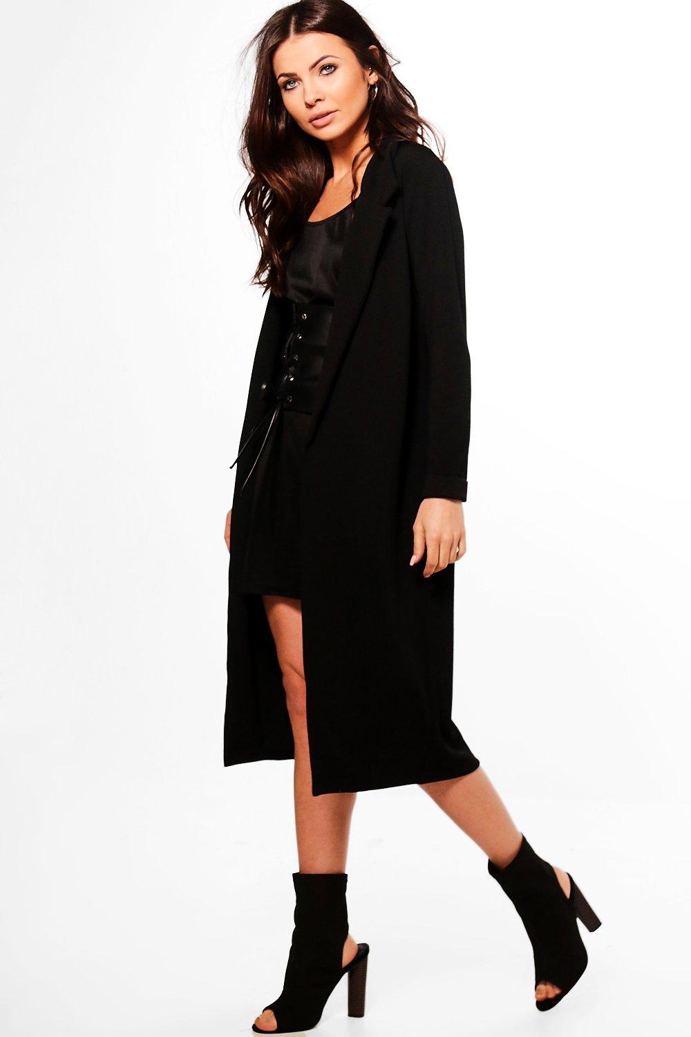 boohoo Womens Petite Longline Duster - Black - 6, Black