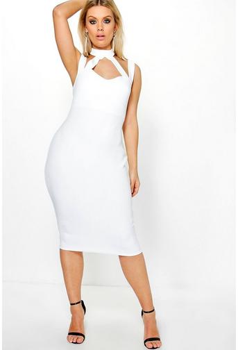 Plus Saskia High Neck Strappy Midi Bodycon Dress