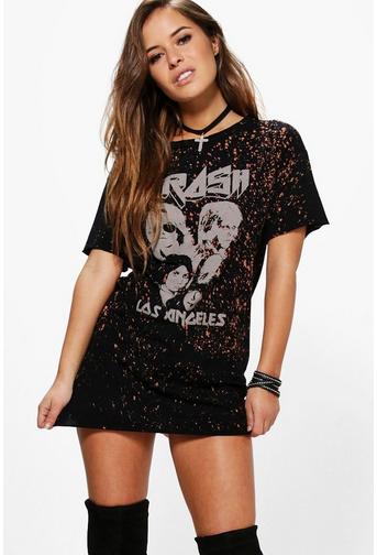 Petite Lulu Bleach Wash Printed T-shirt Dress