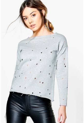 Petite Emma Distressed Raw Hem Sweat