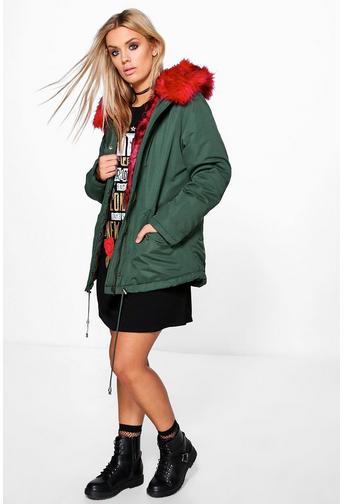Plus Ciara Contrast Faux Fur Parka Coat