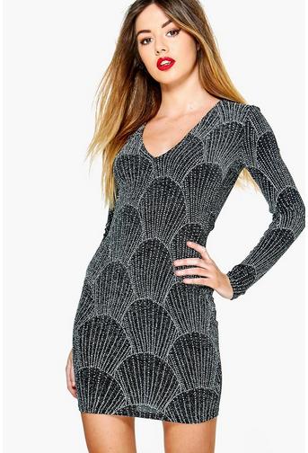 Petite Maya Slinky Glitter Printed Bodycon Dress