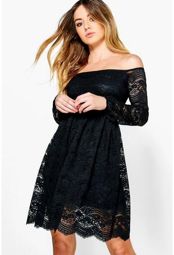 Petite Isla Lace Off The Shoulder Skater Dress