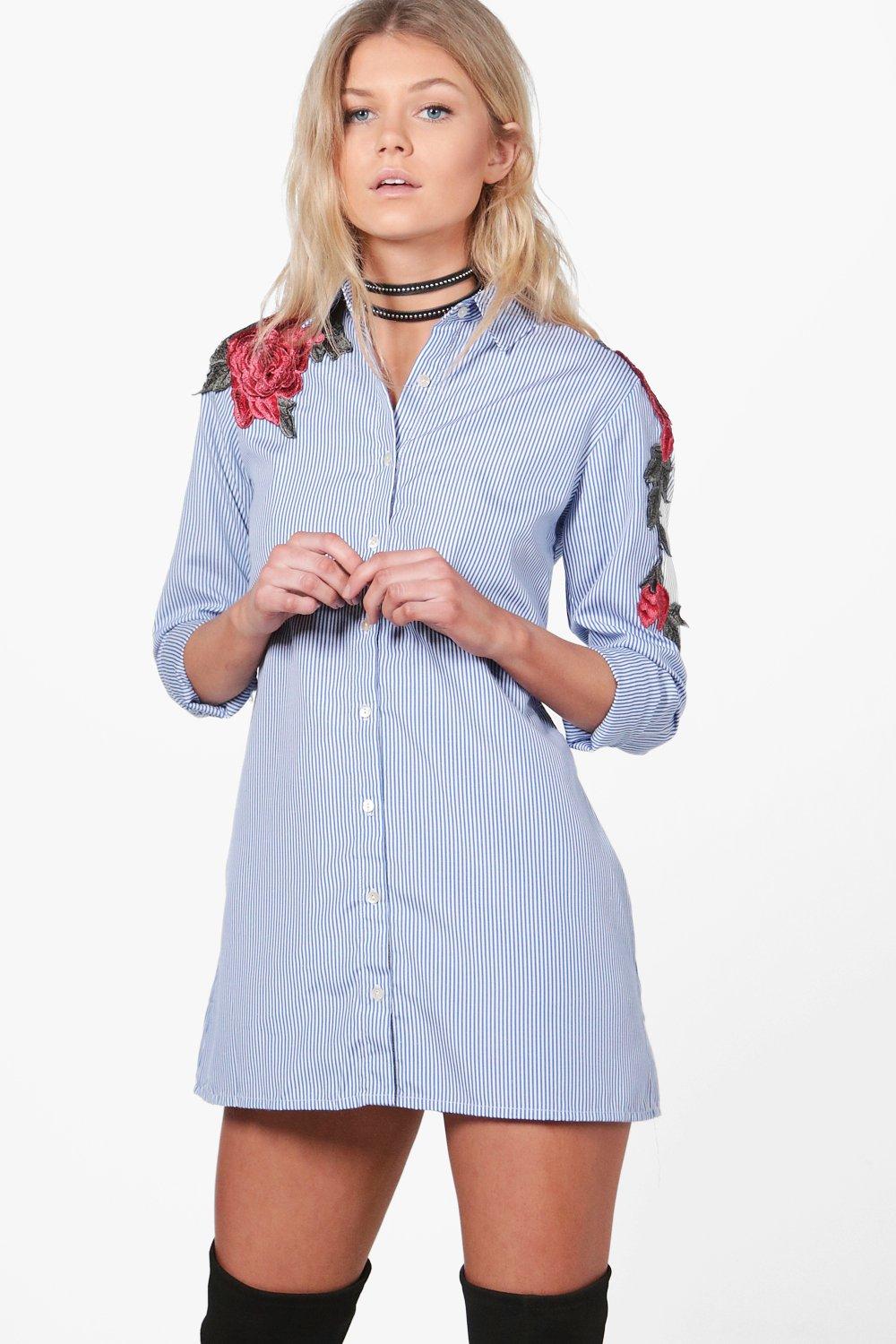 Petite Kaitlin Applique Stripe Shirt Dress