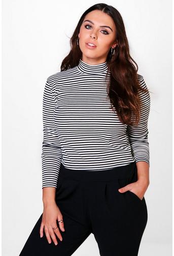 Plus Alex Stripe High Neck Rib Top