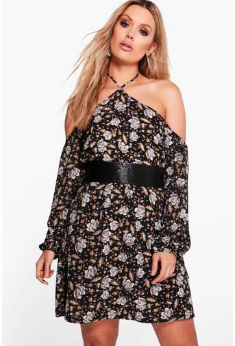 Plus Anya Open Shoulder Floral Shift Dress