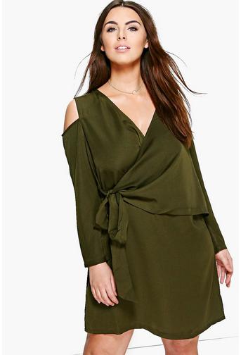 Plus Fifi Open Shoulder Woven Wrap Dress