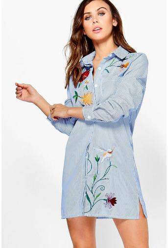 Petite Tanya Embroidered Stripe Shirt Dress