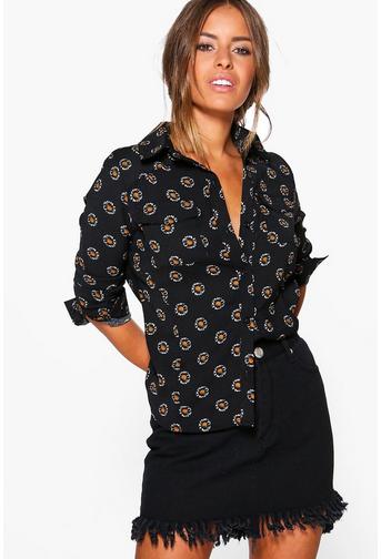 Petite Sara Daisy Print Western Shirt