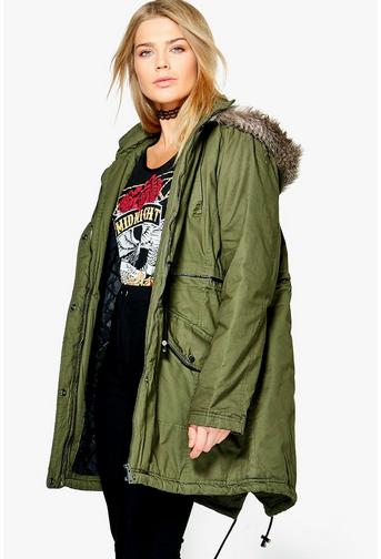 Plus Louisa Parka With Faux Fur Hood