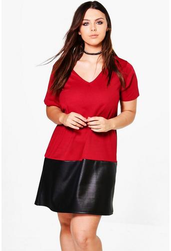 Plus Saskia PU Colour Block Shift Dress