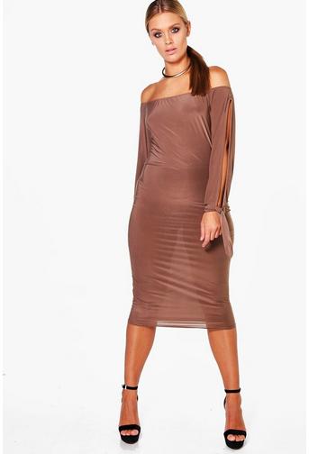 Plus Amie Off The Shoulder Open Shoulder Midi Dress