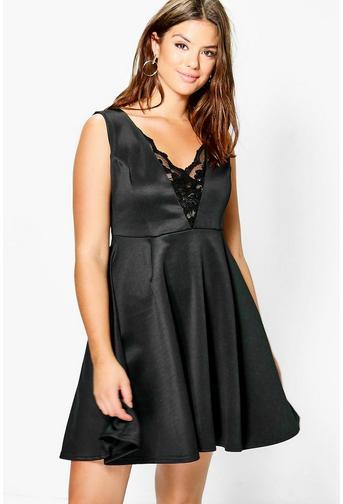 Plus Abigail Lace Wrap Plunge Skater Dress