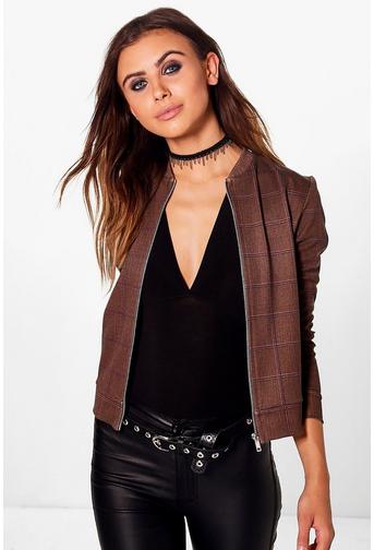 Petite Lola Check Printed Bomber Jacket