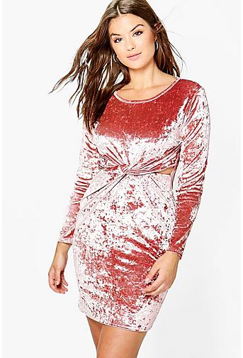 Plus Nora Crushed Velvet Knot Front Bodycon