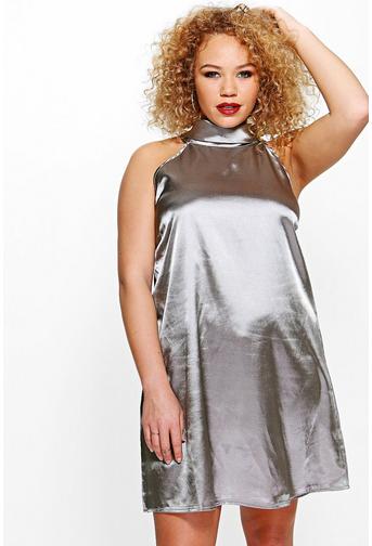 Plus Layla High Neck Satin Shift Dress