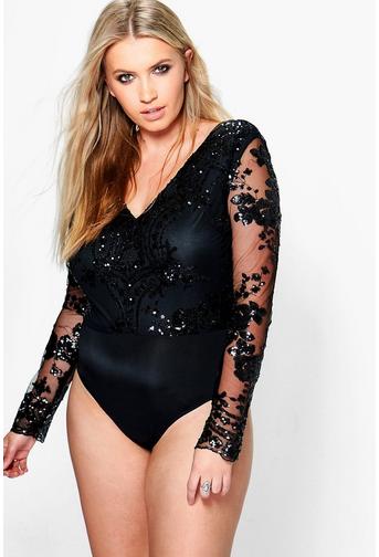 Plus Paige Sequin Mesh Bodysuit