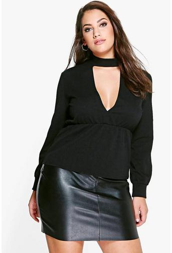 Plus Rose Choker Detail Peplum Top