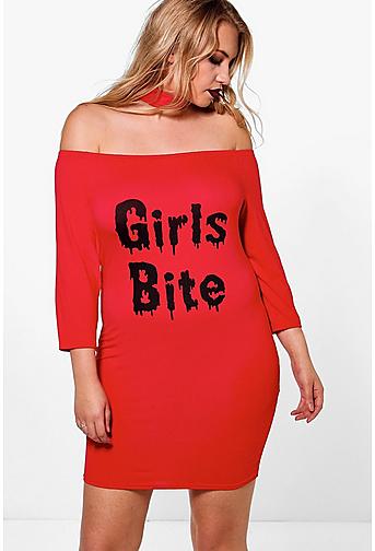 Plus Georgie Bite Me Halloween Printed Choker Dress