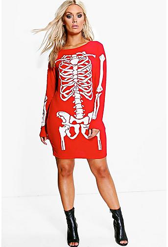 Plus Louise Skeleton Print Halloween Bodycon Dress