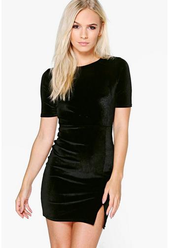 Petite Melanie Velvet Scoop Neck Bodycon Dress