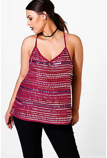 Plus Ruby Embellished Front Cami Top