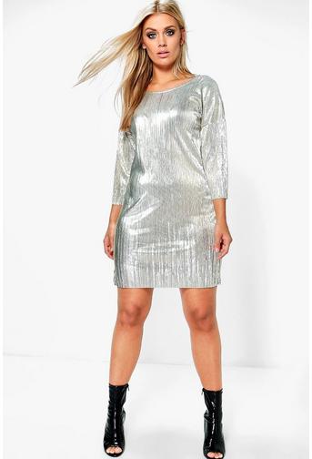 Plus Lizzie Metallic Crinkle Shift Dress