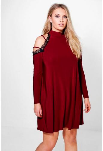 Plus Adrianna Lace Detail Strappy Swing Dress