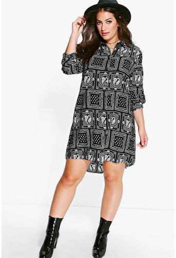 Plus Violet Paisley Printed Shirt Dress