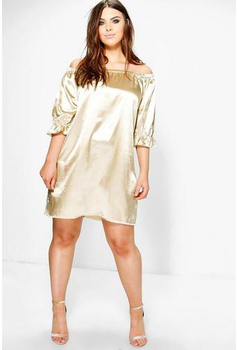 Plus Mia Satin Off The Shoulder Dress!