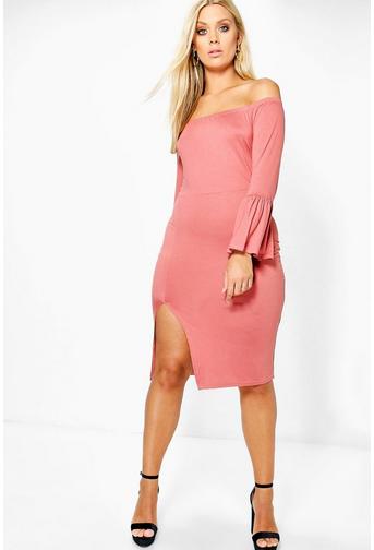 Plus Ellie Off The Shoulder Flared Sleeve Midi Dress