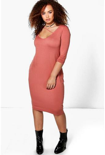 Plus Clarissa Strap Front V Neck Bodycon Midi Dress