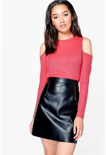 Petite Elin Rib Knit Cold Shoulder Crop Top