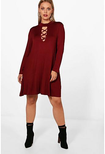 Plus Fay Tie Neck Long Sleeve Swing Dress