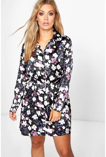Plus Becca Floral Satin Piping Shirt Dress!