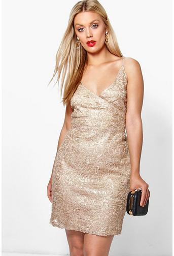 Plus Tia Lace + Sequin Wrap Top Bodycon Dress