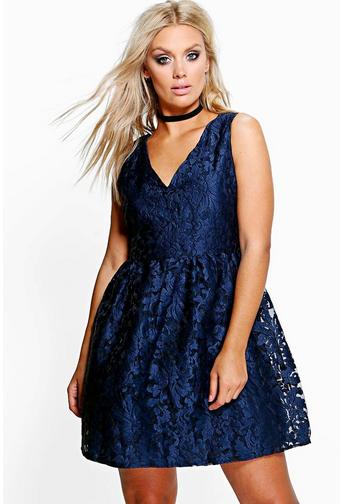 Plus Aisha V Neck Skater Dress