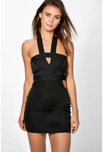 Petite Ana Mesh Bodycon Halterneck Dress