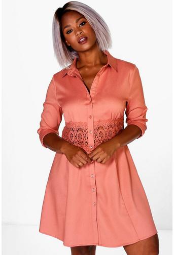 Plus Yvonne Lace Crochet Waist Shirt Dress
