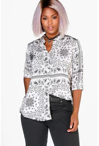 Plus Hannah Silky Paisley Collarless Shirt