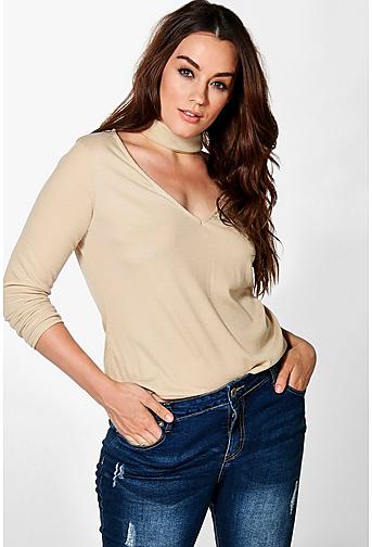 Plus Moira Cut Out High Neck Knitted Top