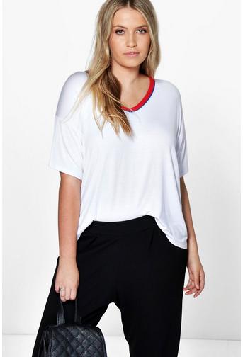 Plus Lexi V Neck Contrast Binding Tee
