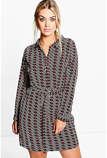 Plus Lucie Belted Printed Shirt Dress