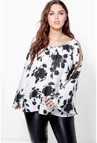 Plus Arla Floral Open Shoulder Top