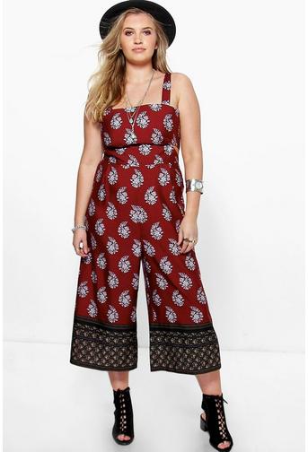 Plus Kellie Border Paisley Culotte Jumpsuit