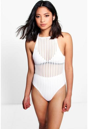 Petite Camara Stripe Mesh Bodysuit