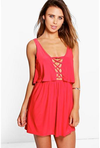 Petite Becki Double Layer Lace Up Swing Dress