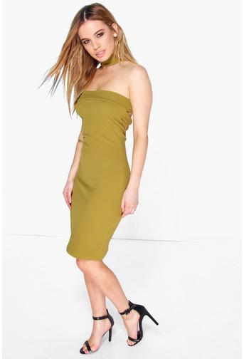 Petite Zoey Neck Detail Bandeau Midi Dress