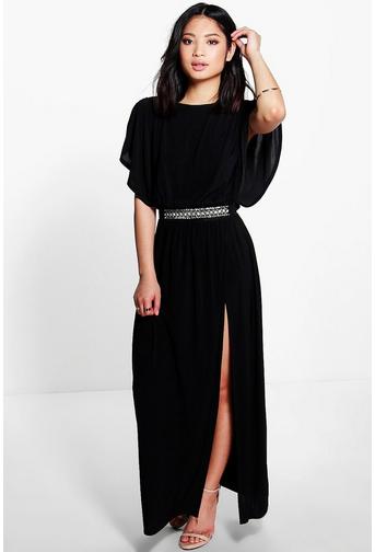 Petite Suzanne Trim Detail Drape Maxi Dress