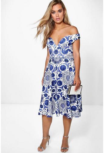 Plus Leah Floral Bardot Midi Dress